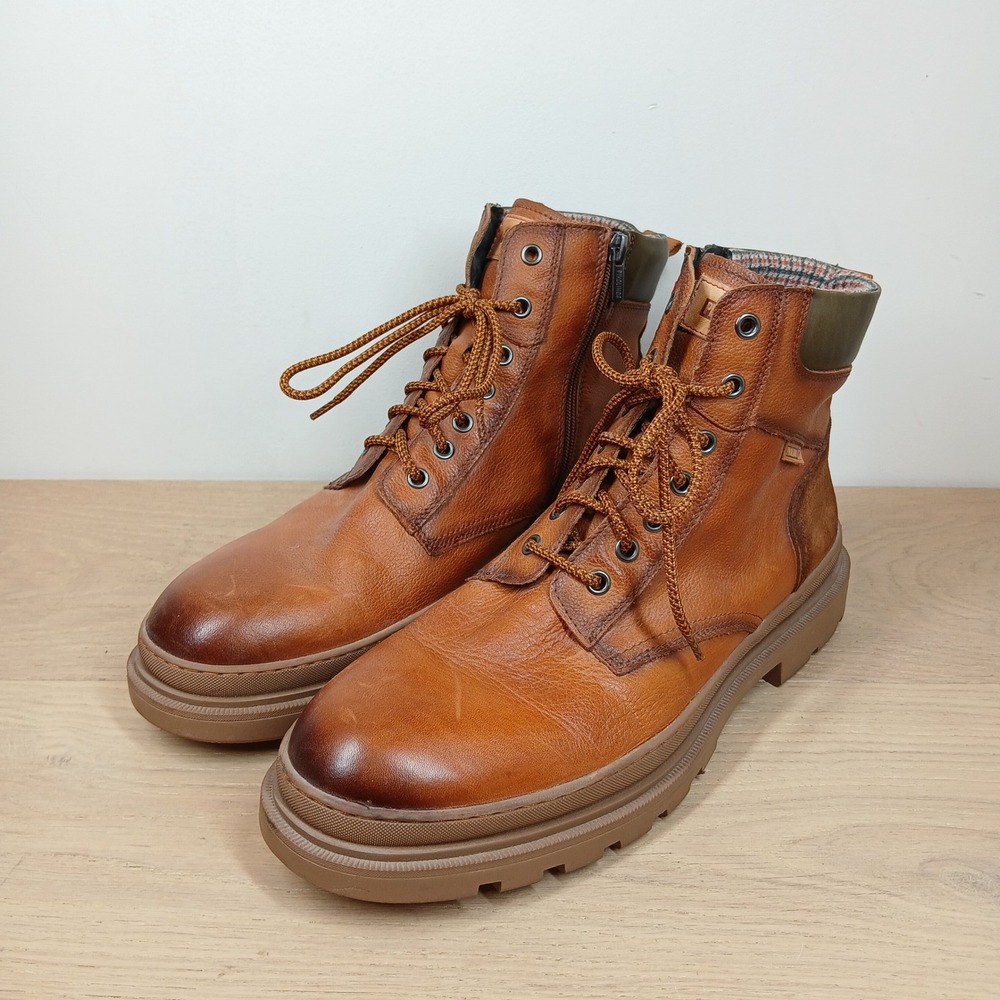 Pikolinos Ankle Boots Men 10.5-11 Brown Leather Lace Up Side Zip Lug Sole